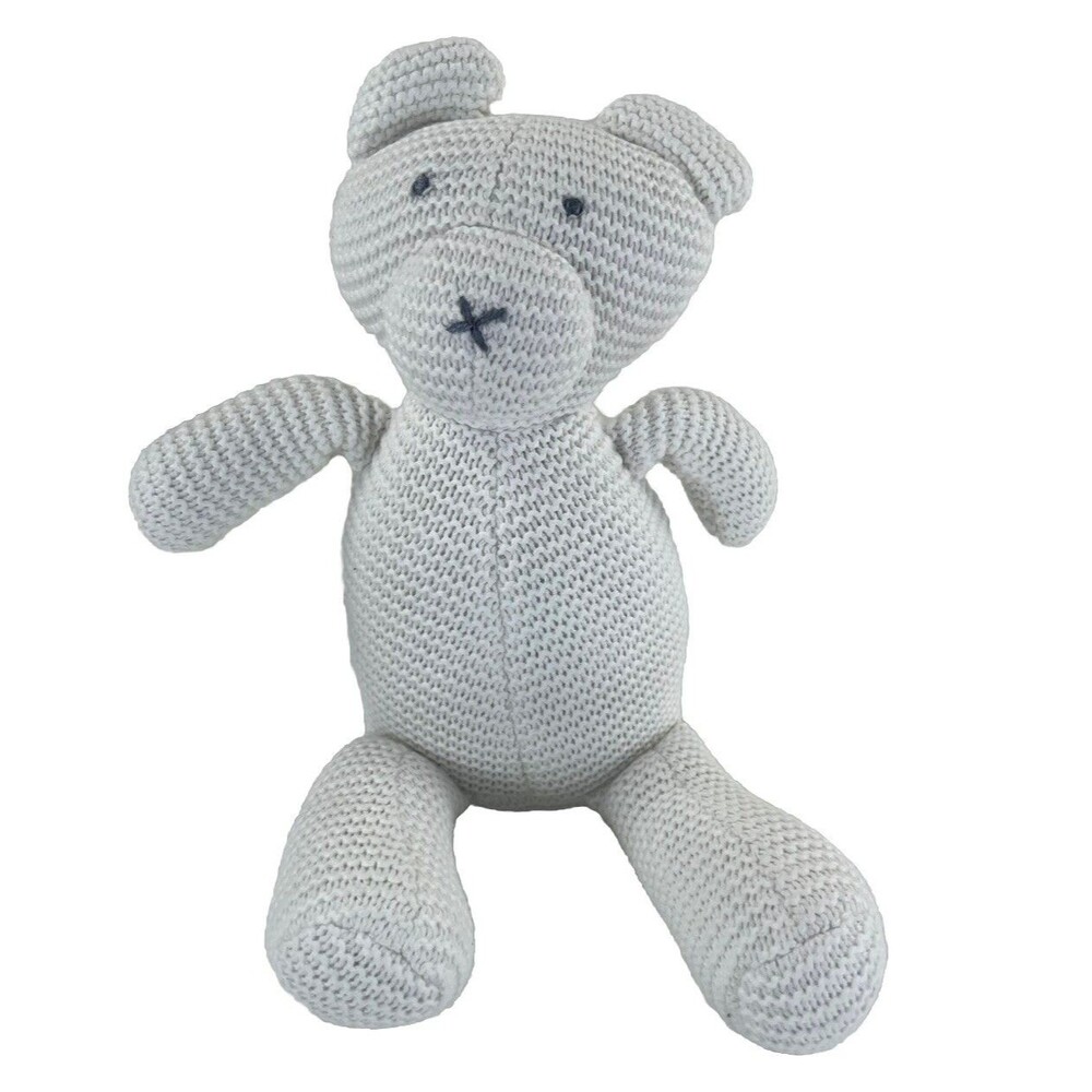 Zestt Organics Stuffed Animal Teddy Bear White Knit Plush Baby Toy Nursery Gift